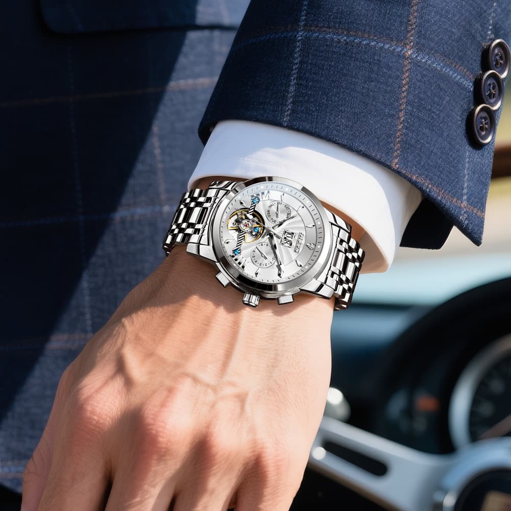 OLEVS Open Heart Multifunction Automatic Mechanical Watch 9965 Big Date for Men