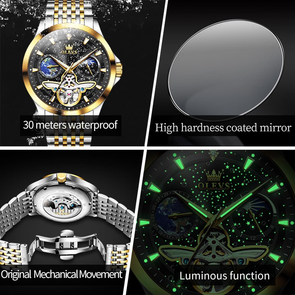 OLEVS 6705 Starry Sky Earth Tourbillon Automatic Mechanical Watch For Men