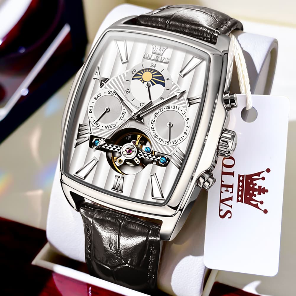 OLEVS 6675 Square Mechanical Moon Phase Watch for Men