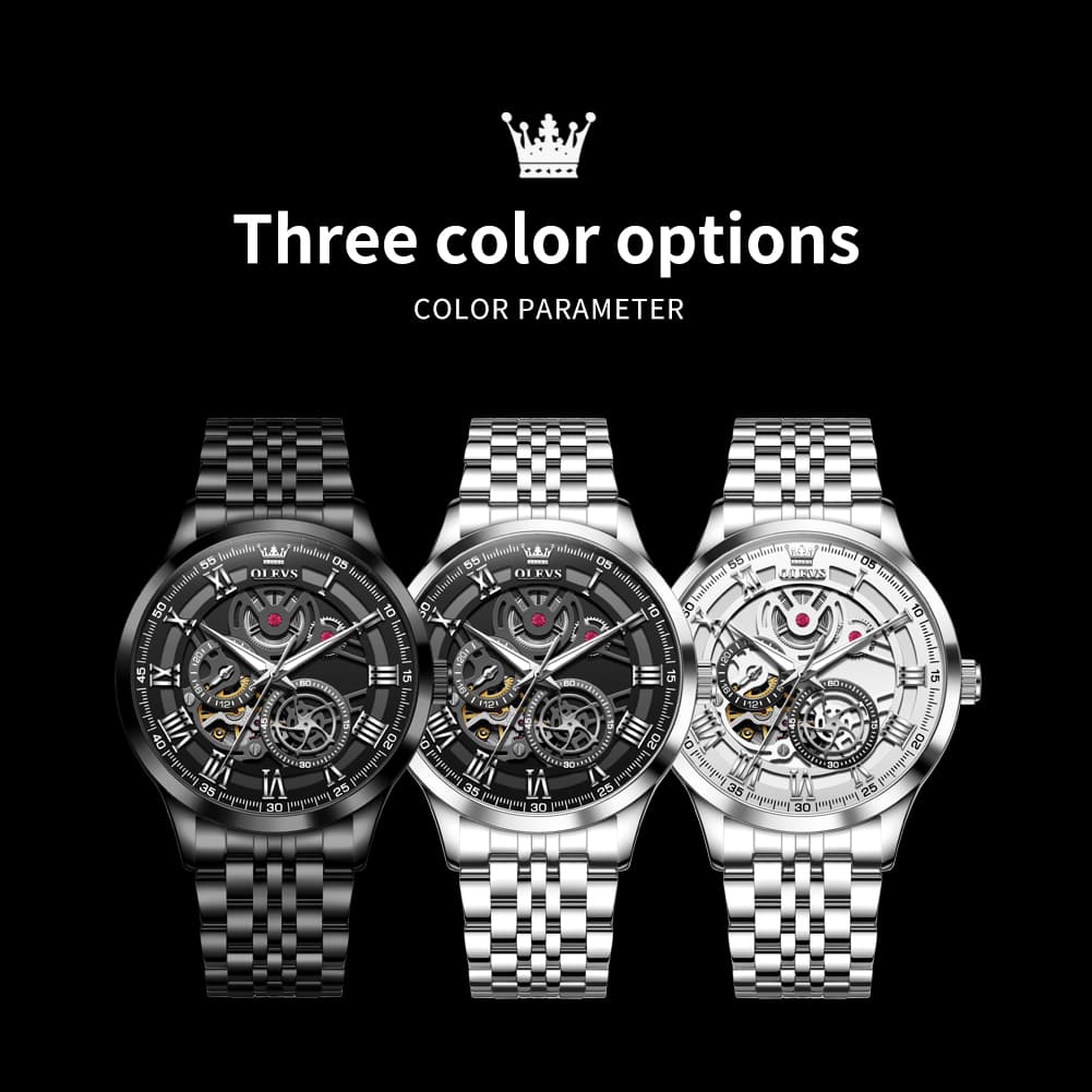 OLEVS 7076 Double Open Heart Automatic Watch For Men
