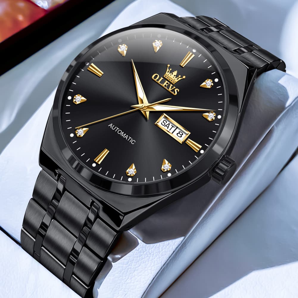 OLEVS Integrated Bracelet Diamond Dial Automatic Watch 9811 Day Date for Men