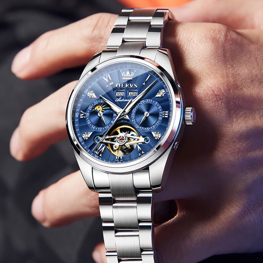 OLEVS 7028 Open Heart Moon Phase Automatic Watch for Men