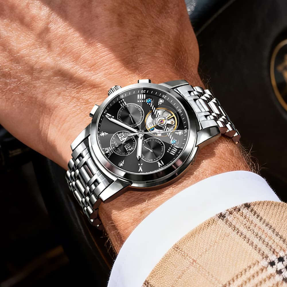 OLEVS 3D Diamond Cut Skeleton Automatic Watch 7121 for Men