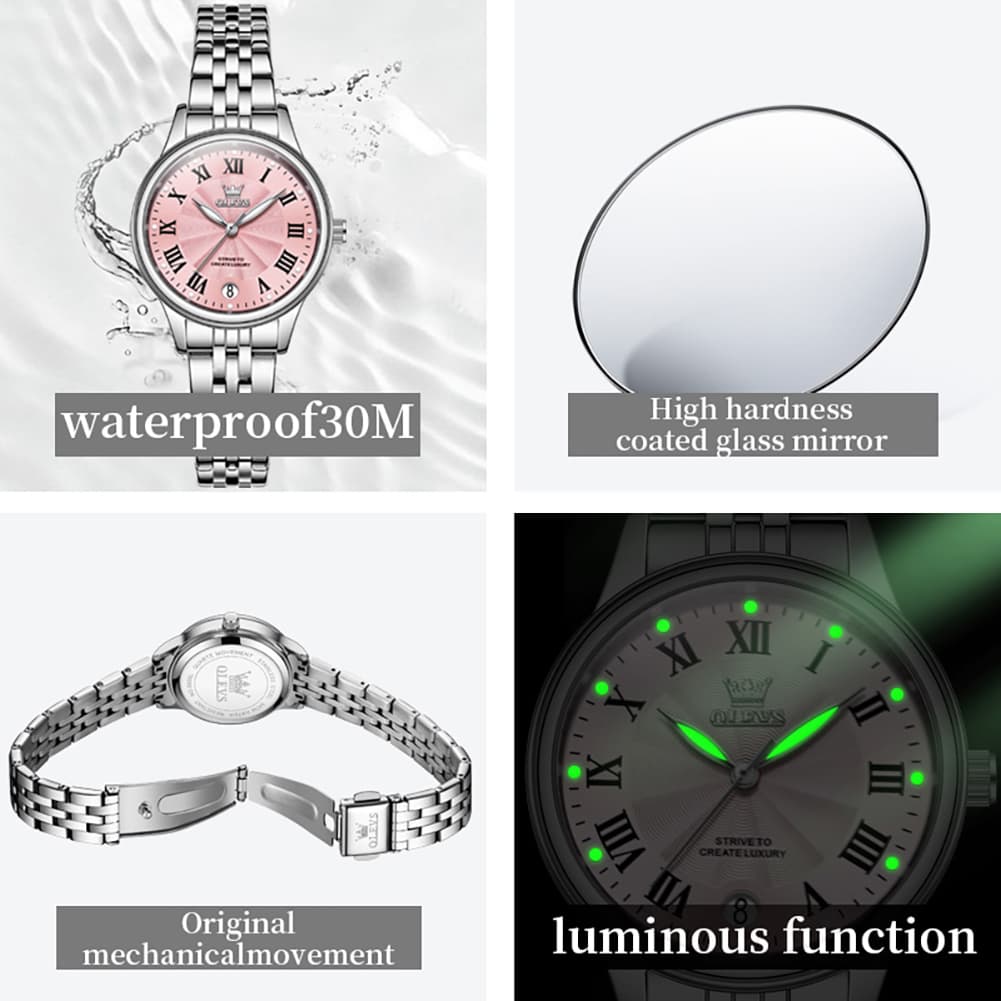 OLEVS Women Tiffany Blue Watch Roman Numeral Silver Stainless Steel Date Quartz 5600