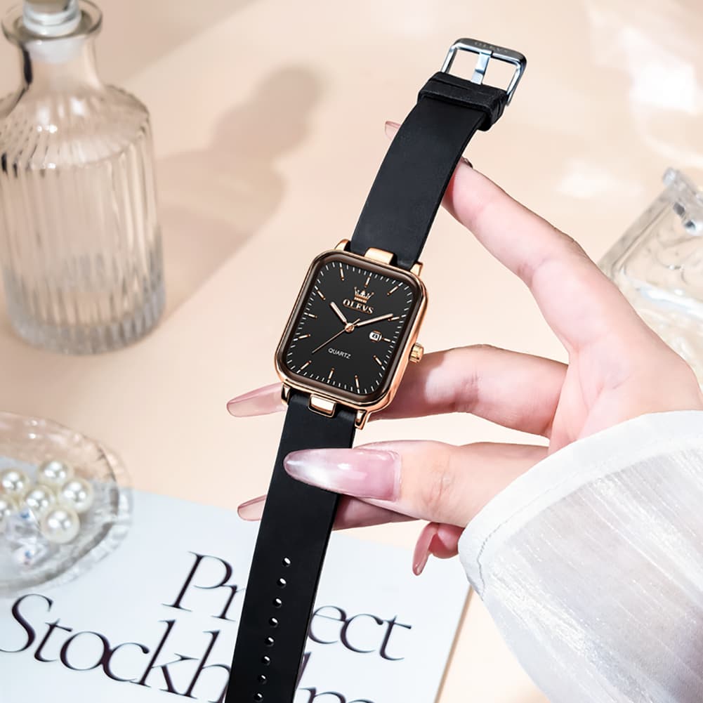 OLEVS 7089 Silicone Strap Watch Retro Square Date Quartz Sport Luxe Timepiece for Women