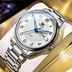 OLEVS 5667 Sapphire Crystal Couple Watch Day Date Stainless Steel Bracelet Luxury Timepiece for Men and Women