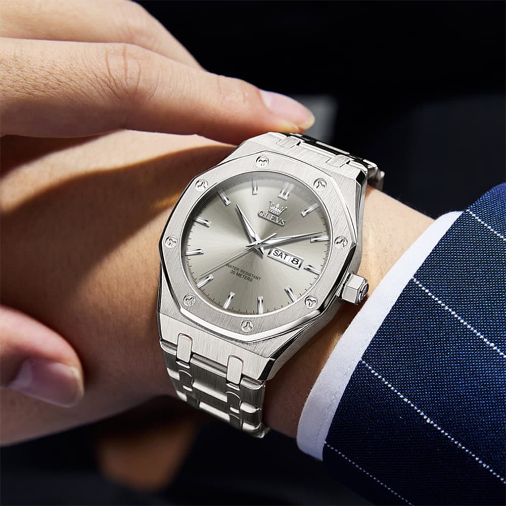OLEVS 3726 Octagonal Luminous Quartz Watch for Men
