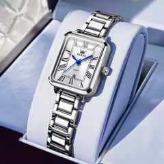 OLEVS Women Rectangular Dress Watch Retro Tank Stainless Steel Date Quartz 5641