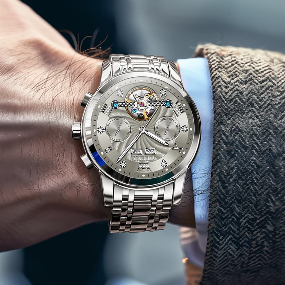 OLEVS 7088 Open Heart Roman Numeral Automatic Watch For Men