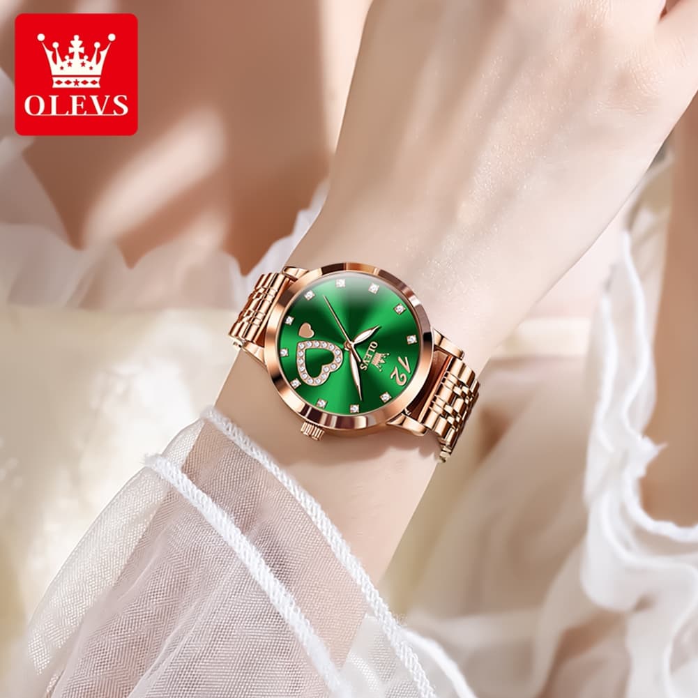 OLEVS 5189 Heart Motif Milanese Mesh Quartz Watch for Women