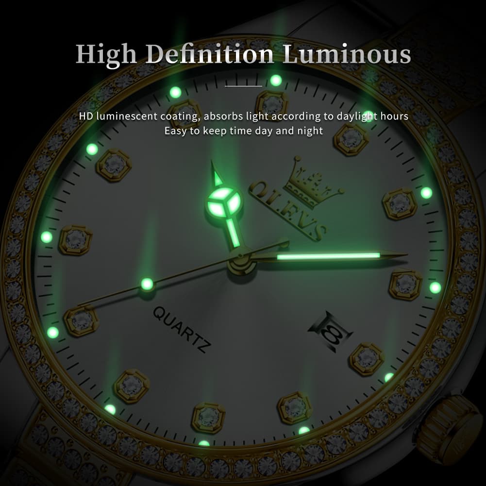OLEVS 9905 Diamond Bezel Luxury Dress Quartz Watch for Men