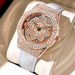 OLEVS 9996 Rotatable Diamond Bezel Leather Watch for Women