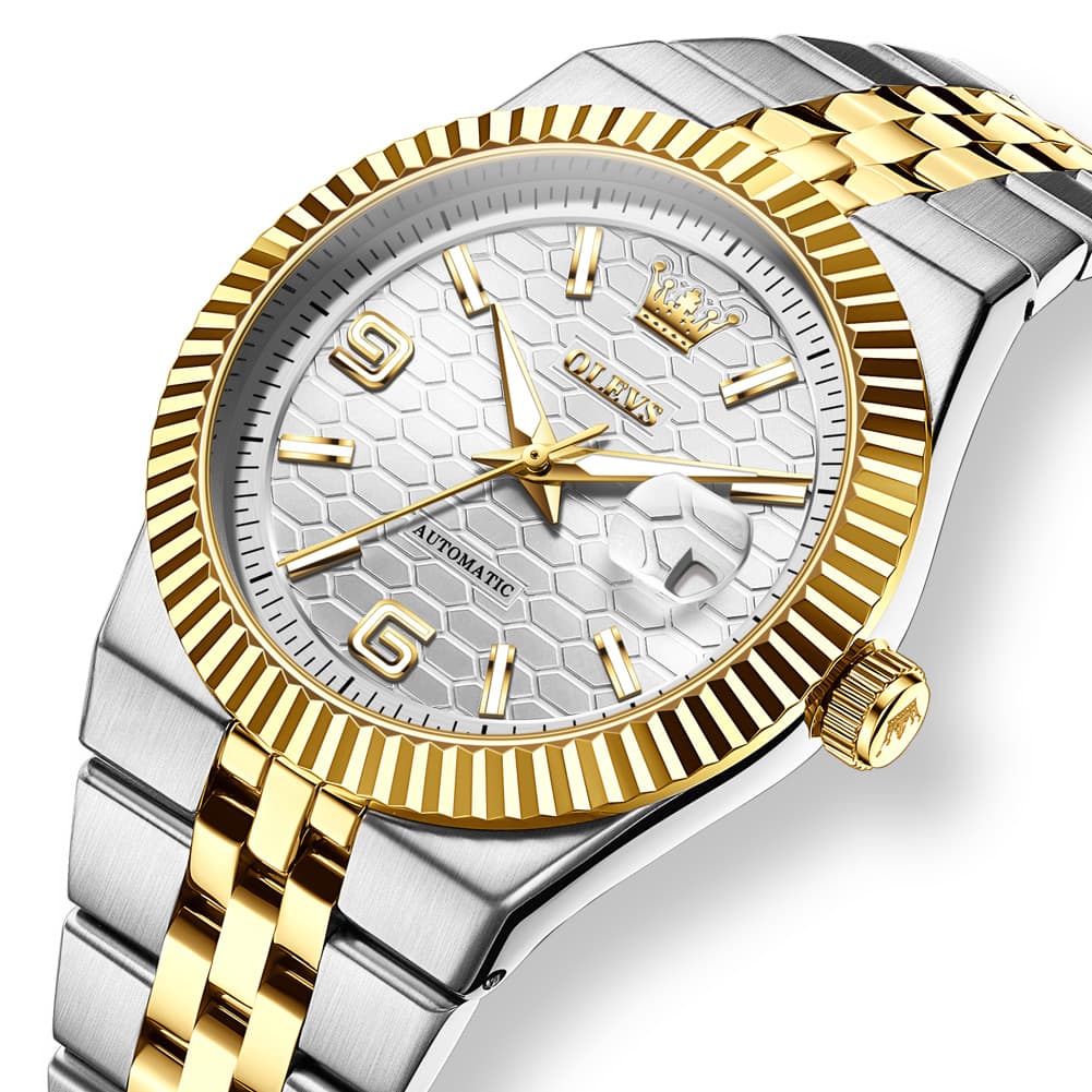 OLEVS 7105 Fluted Bezel Automatic Mechanical Luxury Dress Watch for Men