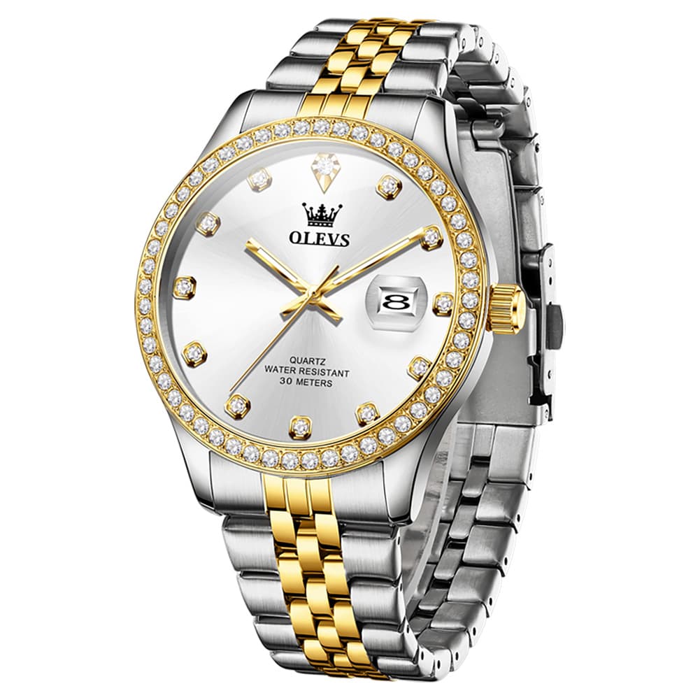 OLEVS 3629 Diamond Bezel Quartz Steel Watch for Men