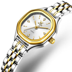 OLEVS 5888 Petite Square Watch Vintage Diamond Accent Stainless Steel Bracelet Quartz Timepiece for Women