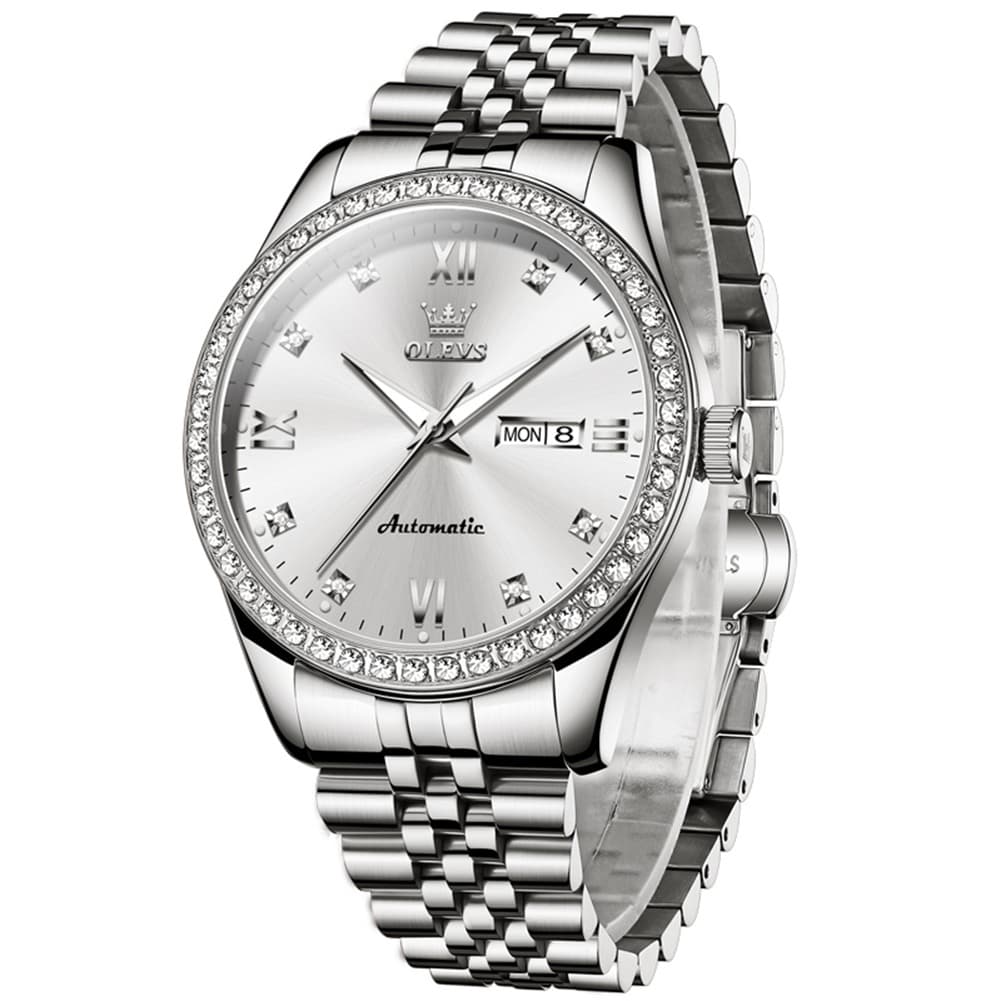OLEVS 7012 Roman Numerals Diamond Bezel Mechanical Watch for Men