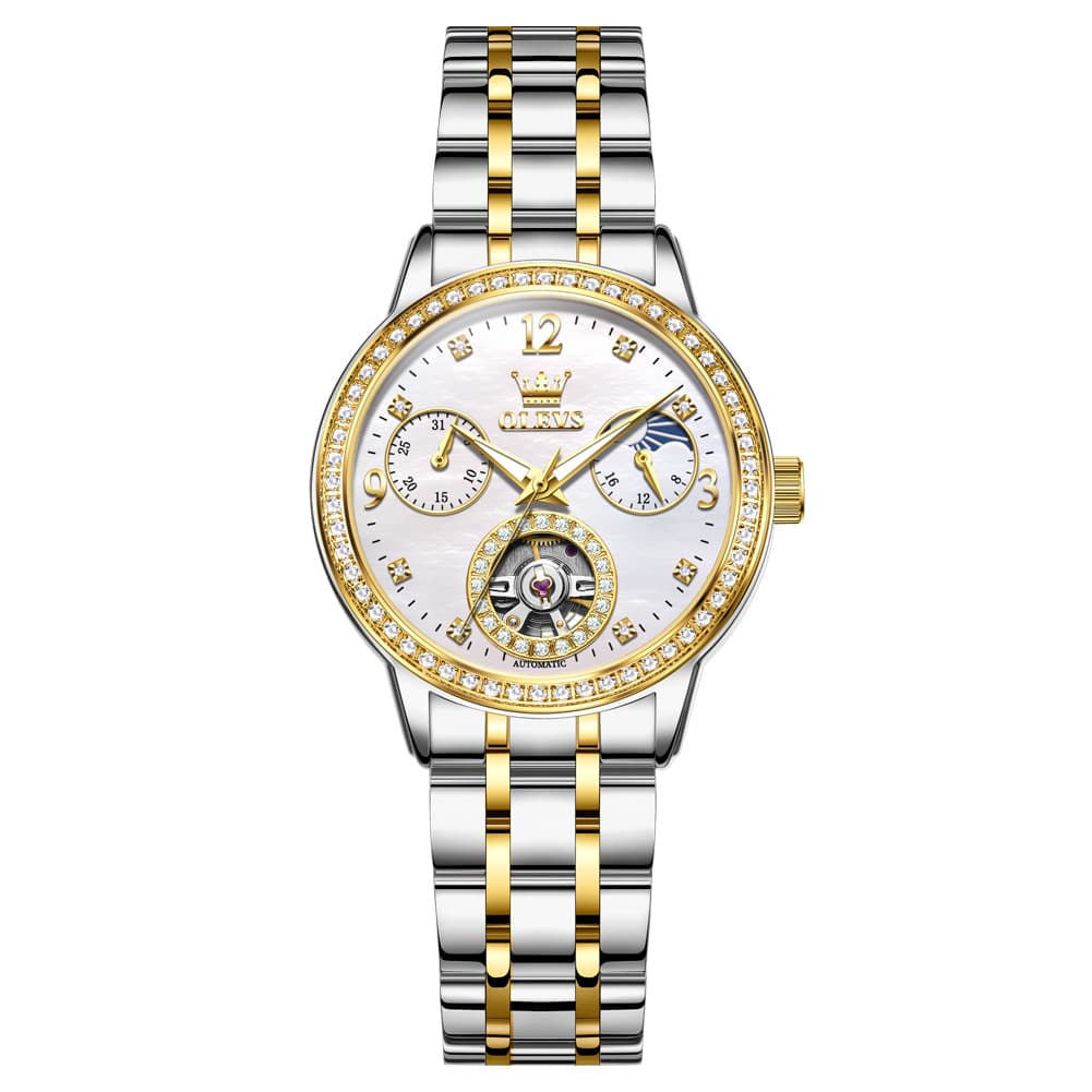 OLEVS 6750 Diamond Bezel Skeleton Mechanical Watch for Women