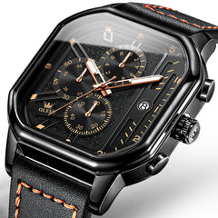 OLEVS 9950 Octagonal Case Chronograph Leather Watch for Men