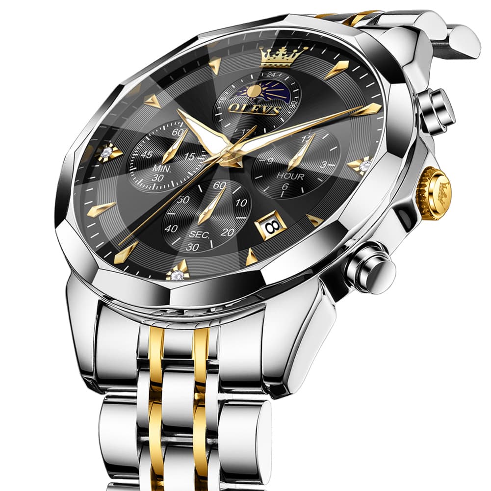 OLEVS 3673 Quartz 3D Rhombic Mirror Chronograph Watch For Men