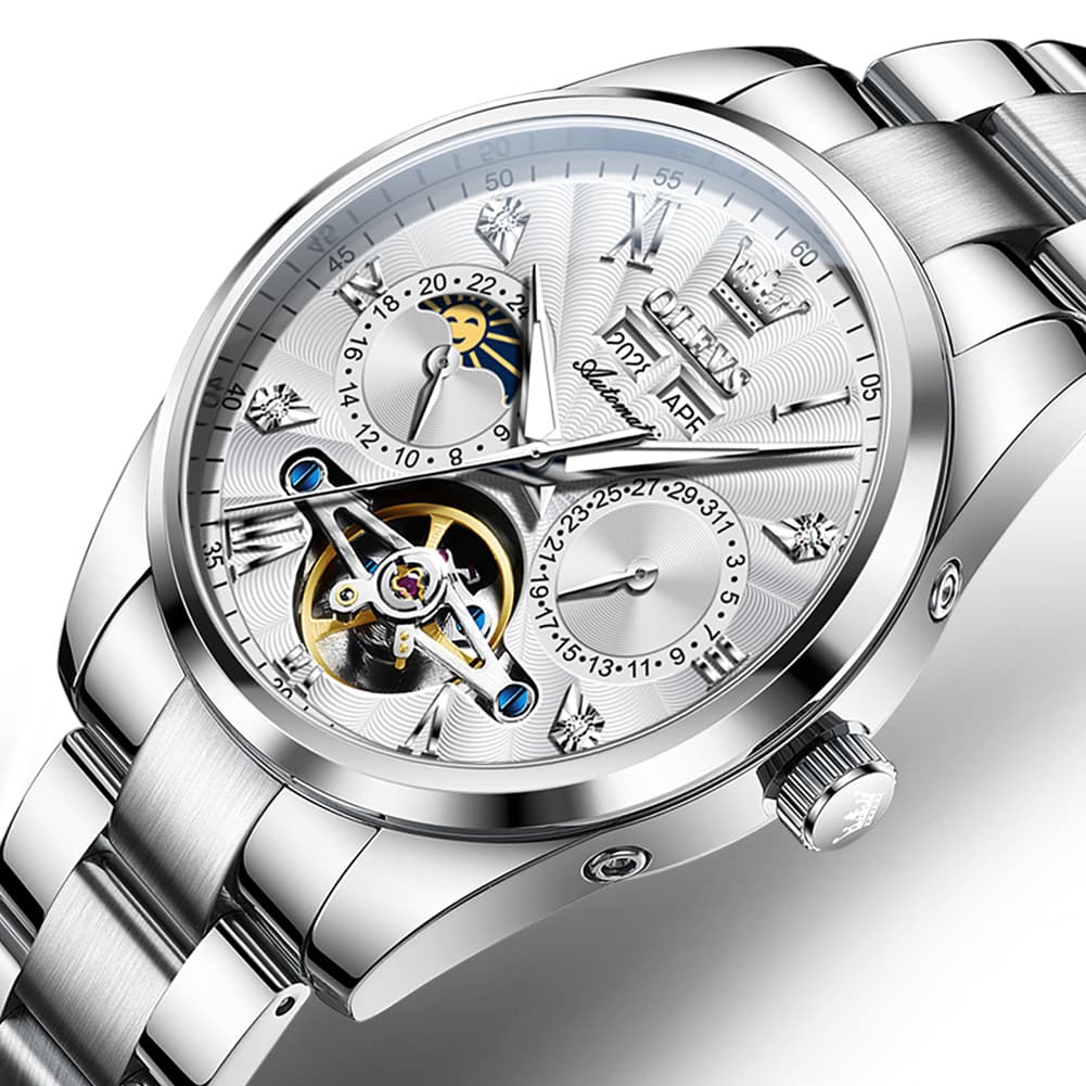 OLEVS 7028 Open Heart Moon Phase Automatic Watch for Men