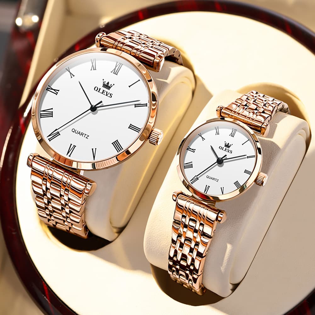 OLEVS Couple Watch Ultra Slim Roman Numerals Stainless Steel Quartz 5592