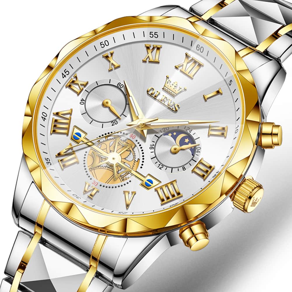 OLEVS 2709 Luxury Moon Phase Open Heart Quartz Watch for Men