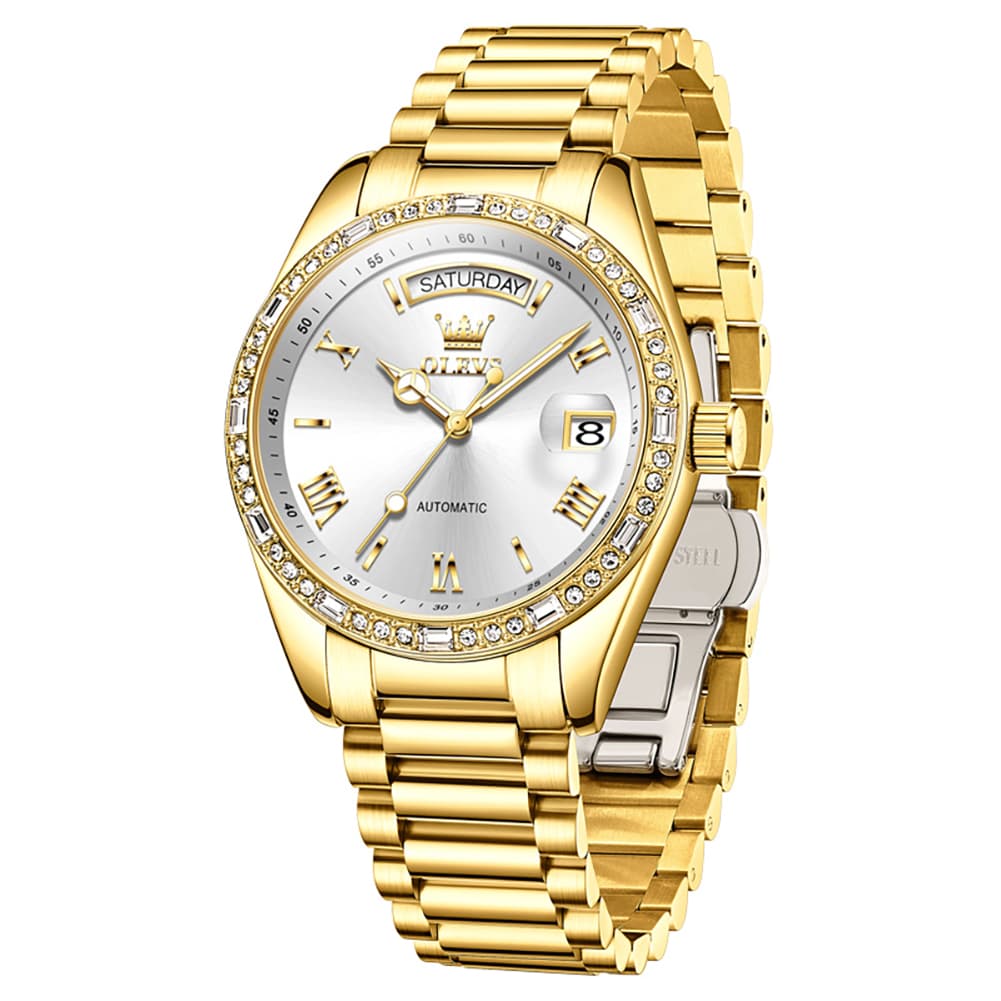 OLEVS 6747 Diamond Bezel Day Date Mechanical Watch for Men