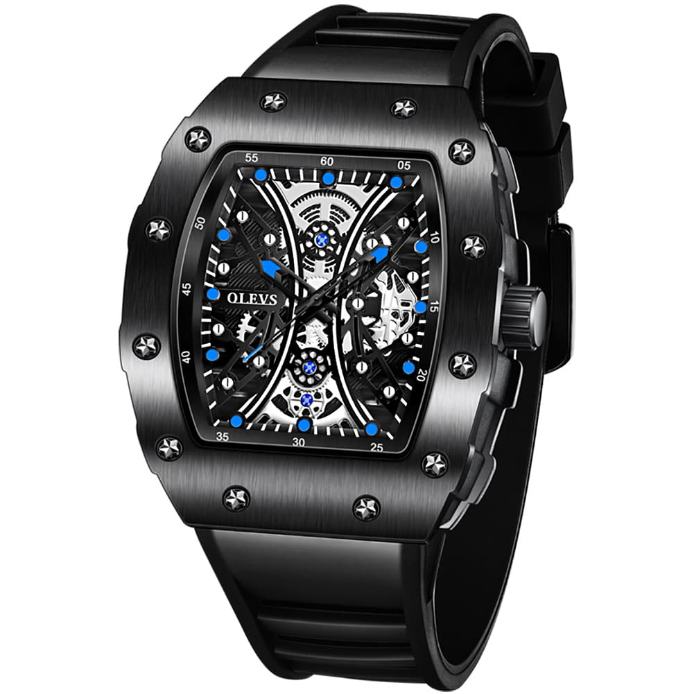 OLEVS 3602 Tonneau Skeleton Quartz Watch for Men