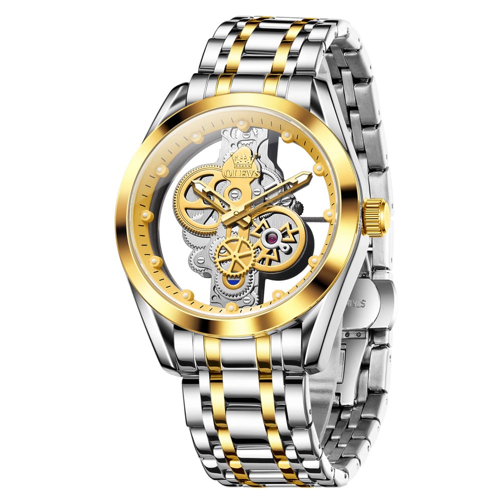 OLEVS 3725 Skeleton Luminous Quartz Watch for Men