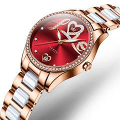 OLEVS 6686 Romantic Love Dial Ceramic Mechanical Watch for Women