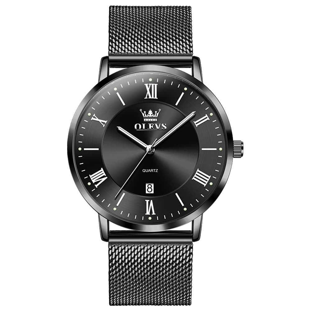OLEVS Men Milanese Mesh Watch Ultra Slim Stainless Steel Date Quartz 5623