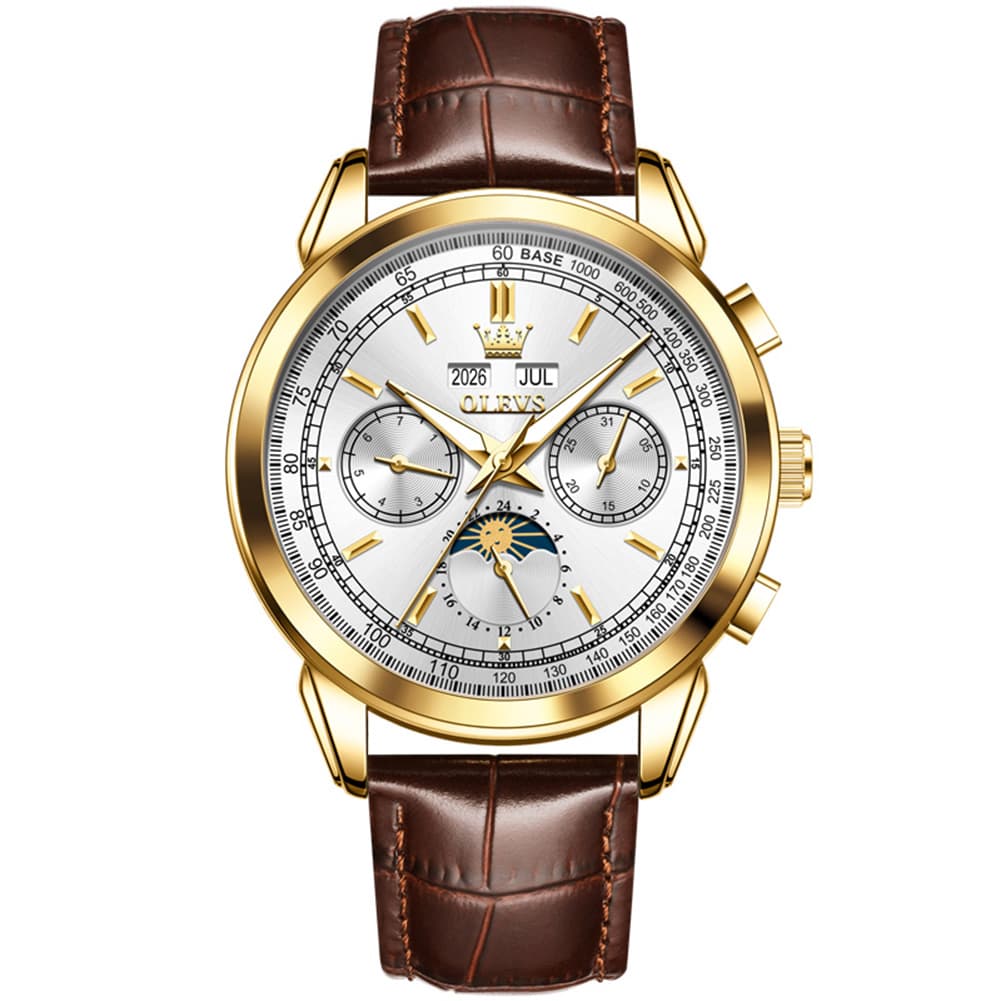 OLEVS Leather Strap Moon Phase Automatic Mechanical Watch for Men 7117