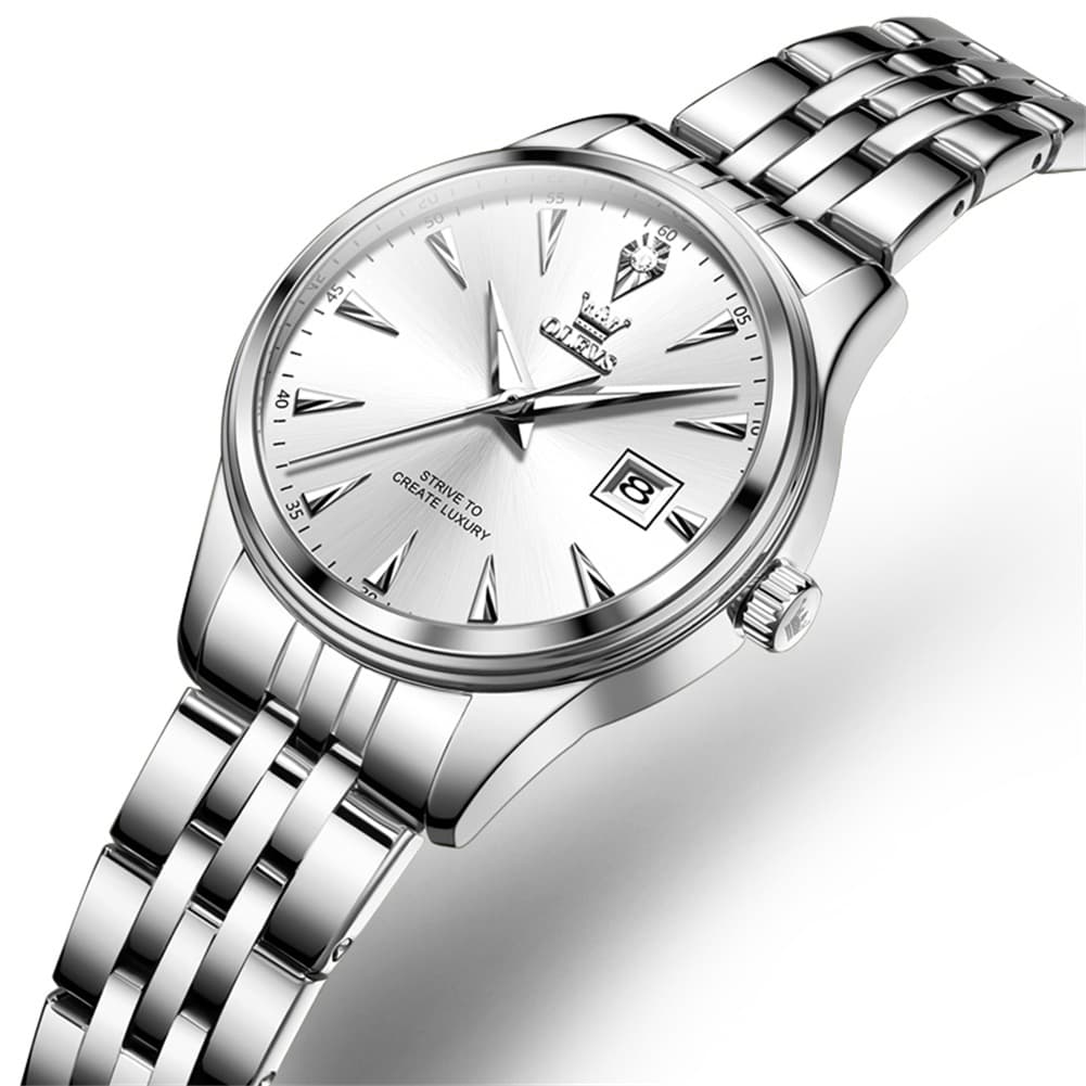 OLEVS Couple Watch Faceted Crystal Two Tone Stainless Steel Date Quartz 5598