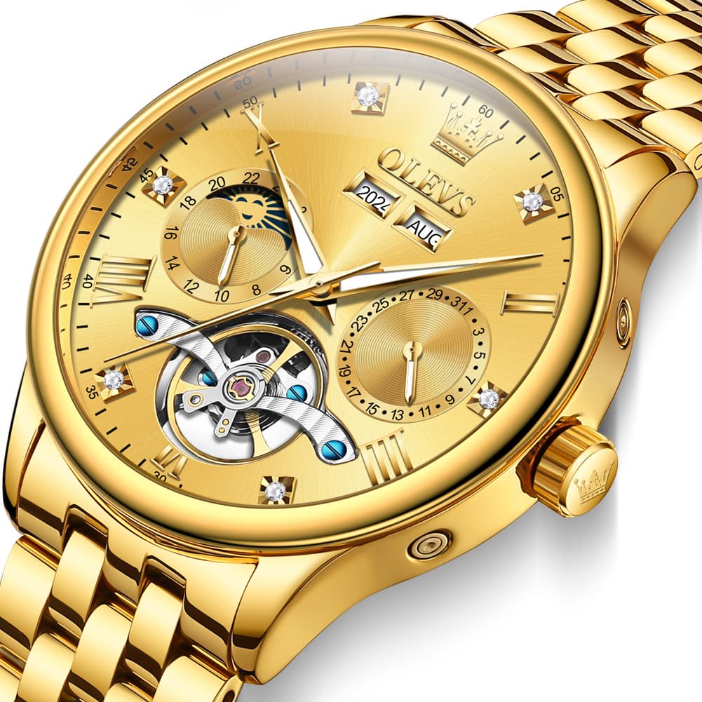 OLEVS 7023 Skeleton Moon Phase Automatic Watch for Men