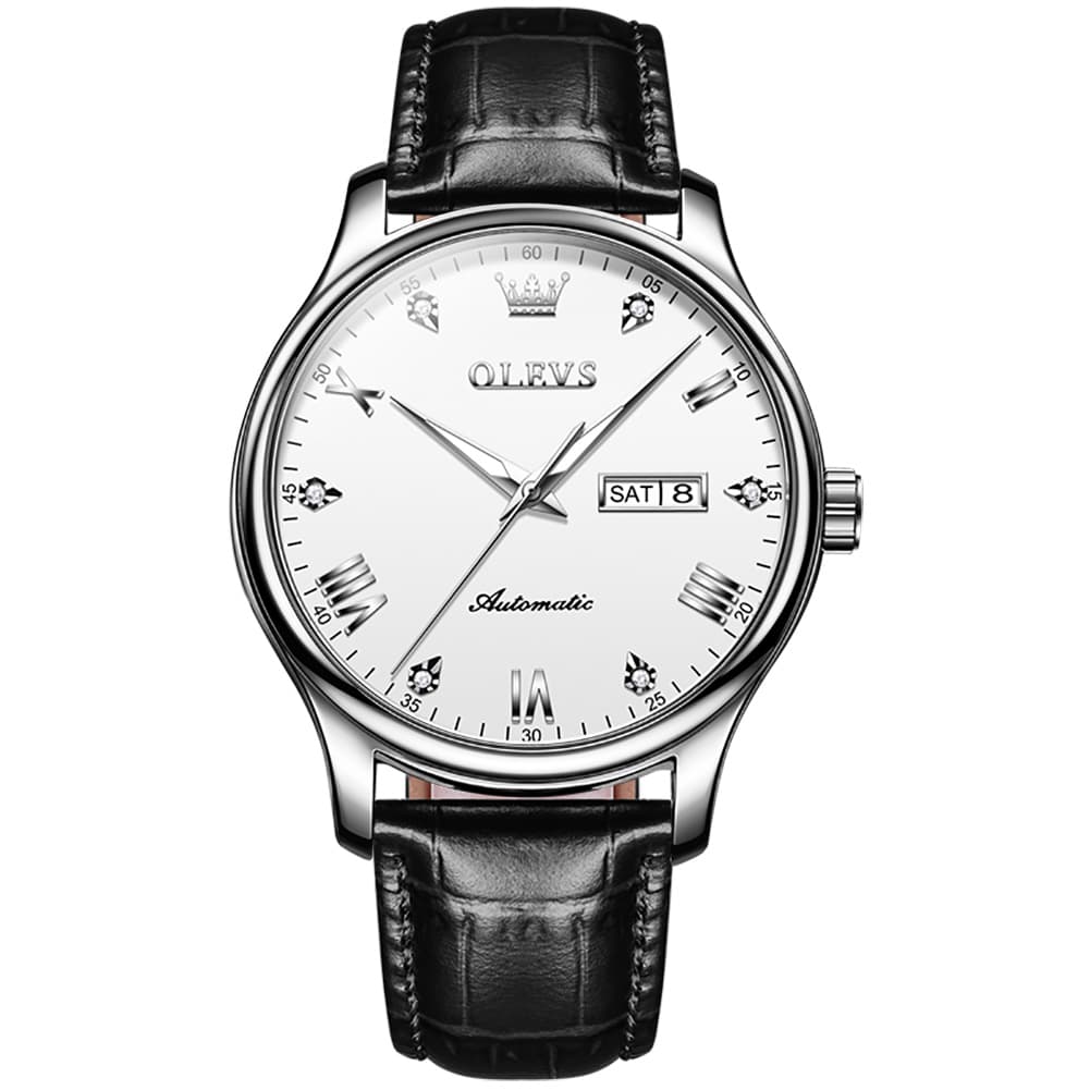 OLEVS Couple Watches Diamond Dial Automatic Mechanical Watch 9932 Leather Strap for His and Hers