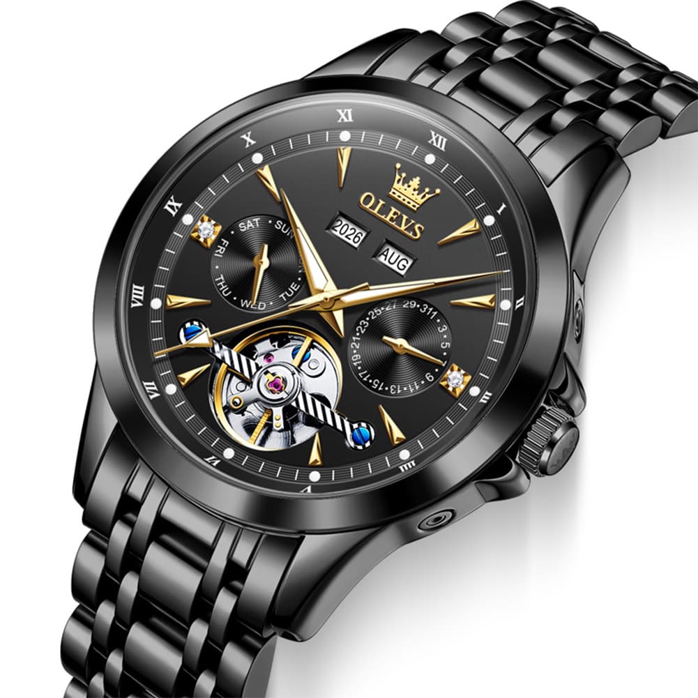 OLEVS 7091 Double Open Heart Multi-Function Automatic Watch For Men