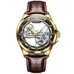OLEVS 6661 Leather Skeleton Mechanical Watch for Men
