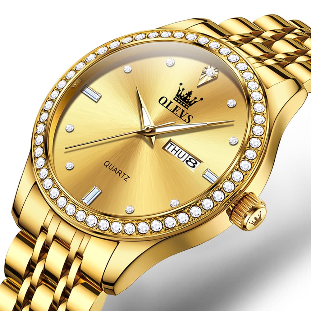 OLEVS 3625 Diamond Bezel Quartz Steel Watch for Men