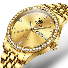 OLEVS 3625 Diamond Bezel Quartz Steel Watch for Men