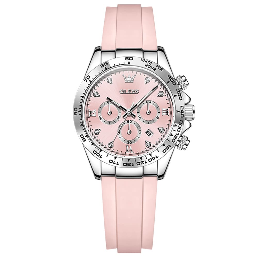 OLEVS Women Chronograph Watch Silicone Sport Strap Date Quartz 5618