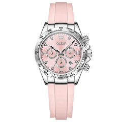 OLEVS Women Chronograph Watch Silicone Sport Strap Date Quartz 5618
