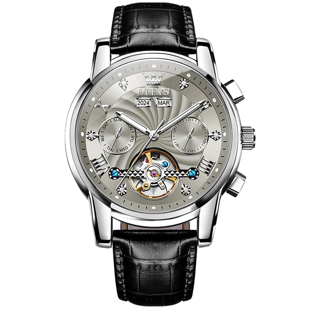 OLEVS 7088 Open Heart Leather Automatic Watch For Men