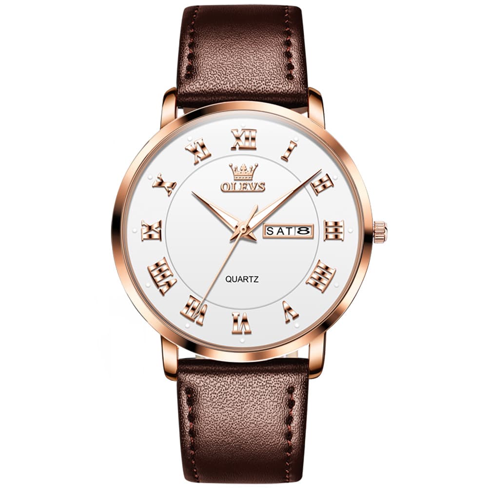 OLEVS 2920 Ultra Light Leather Day Date Quartz Watch for Men