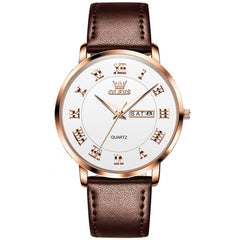 OLEVS 2920 Ultra Light Leather Day Date Quartz Watch for Men