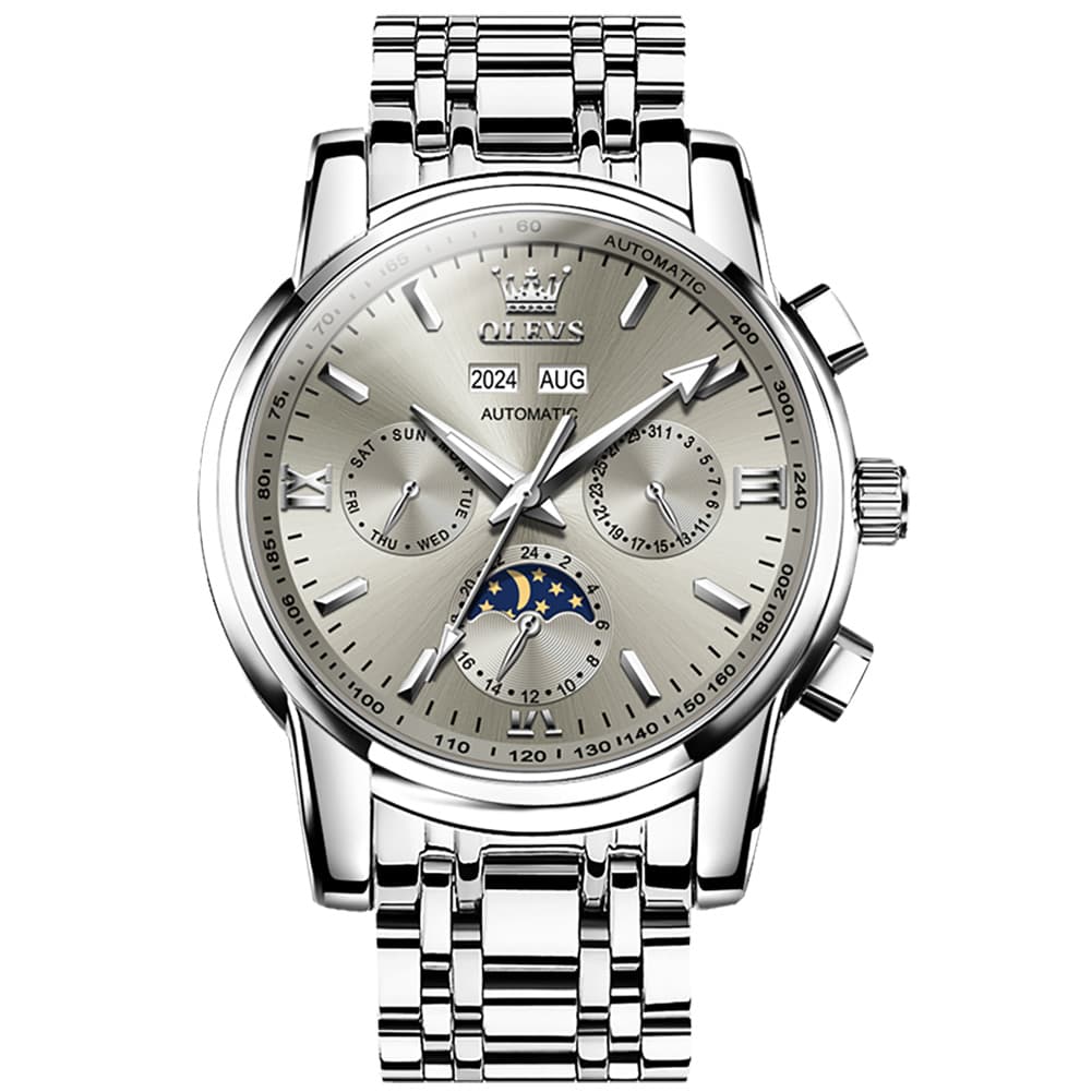OLEVS 6633 Stainless Steel Mechanical Moon Phase Watch for Men