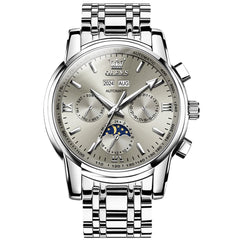 OLEVS 6633 Stainless Steel Mechanical Moon Phase Watch for Men