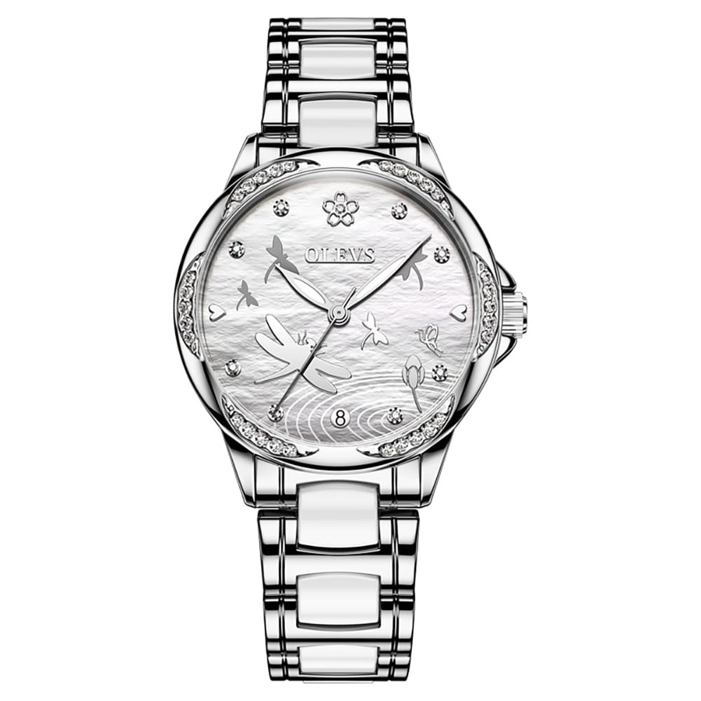 OLEVS 6610 Automatic Mechanical Ceramic Dragonfly Watch for Women