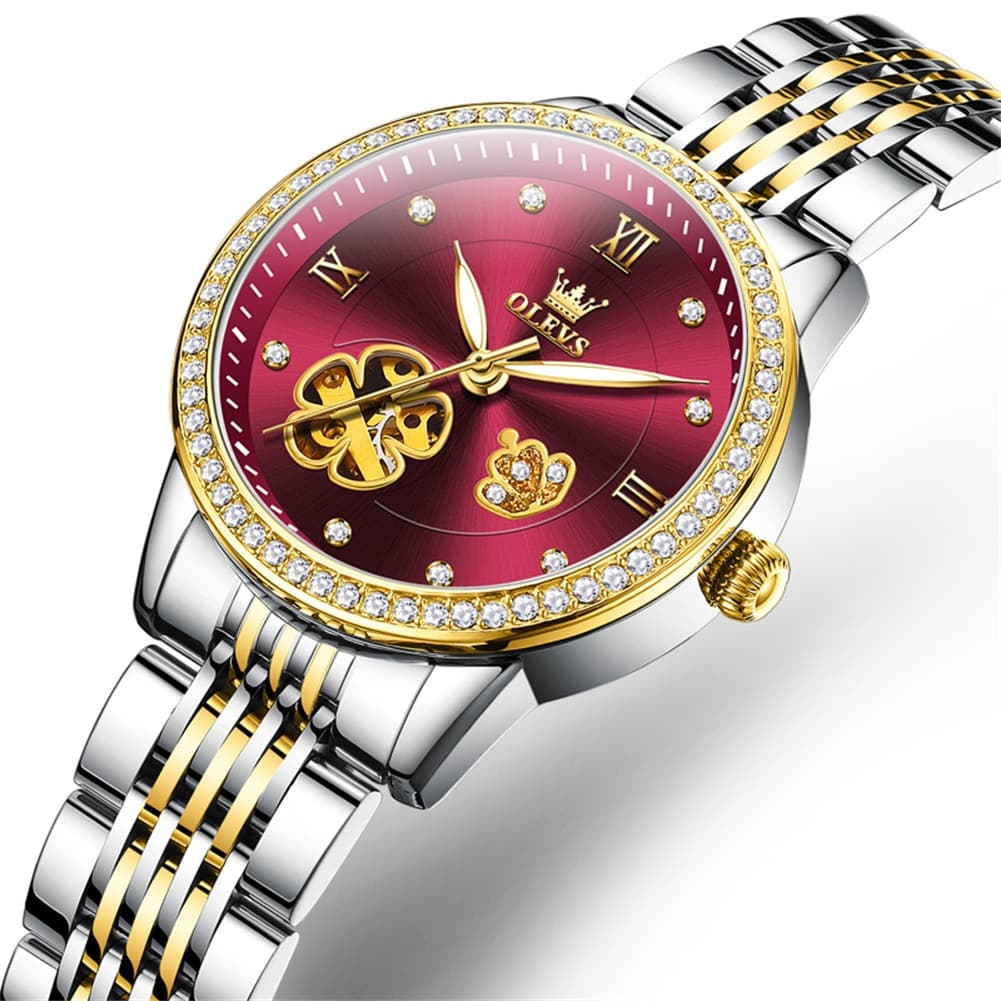 OLEVS 6706 Diamond Flower Skeleton Automatic Mechanical Watch For Women