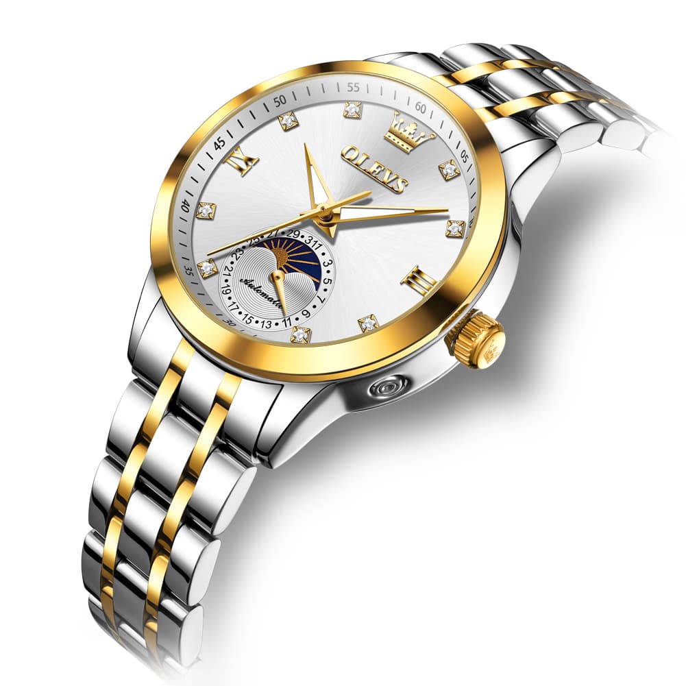 OLEVS 7041 Solid Steel Moon Phase Automatic Watch For Women