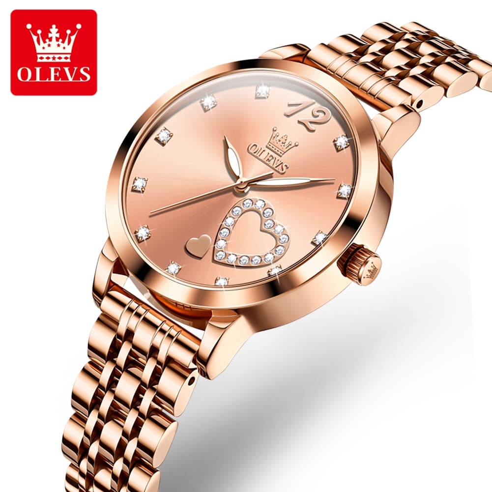 OLEVS 5189 Heart Motif Milanese Mesh Quartz Watch for Women
